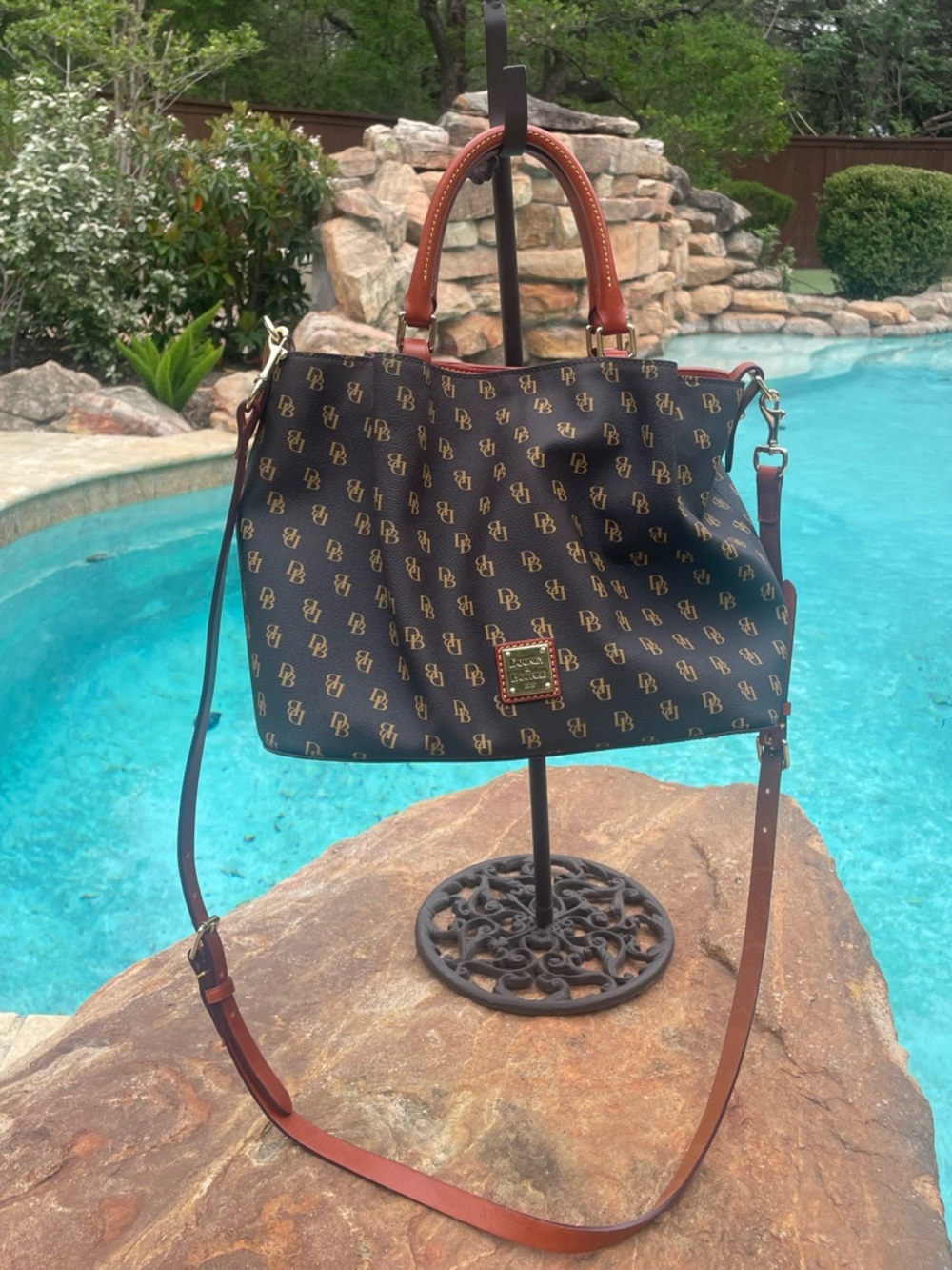 Dooney & Bourke Black and Brown Logo Shoulder Bag
